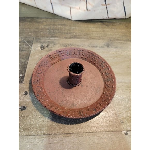 Red Rustic metal candle stick holder Xmas decor - Picture 2 of 3